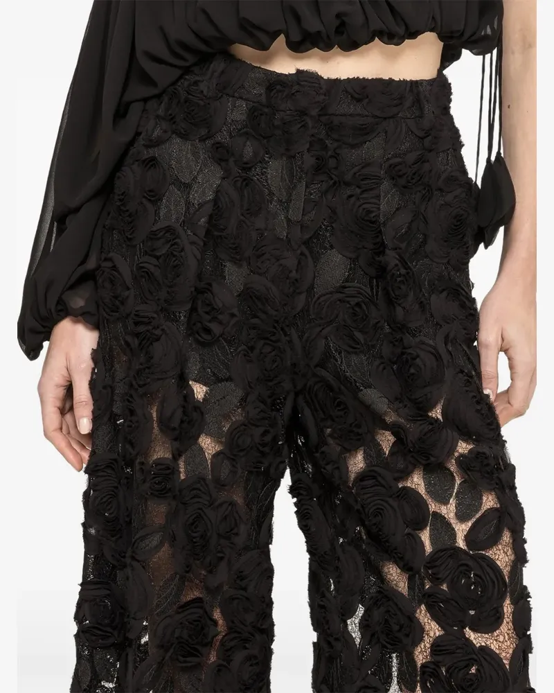NISSA floral-embroidered wide-leg trousers - Schwarz Schwarz