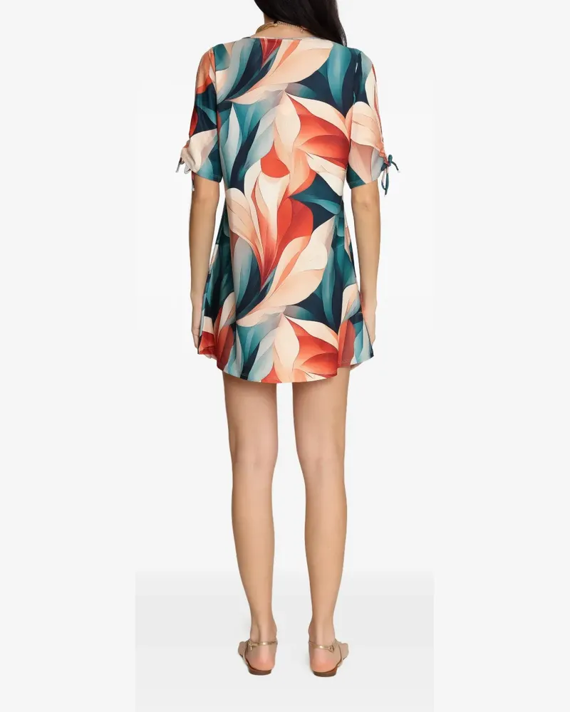 Lygia & Nanny Batuira gathered-sleeve floral-print mini dress - Orange Orange