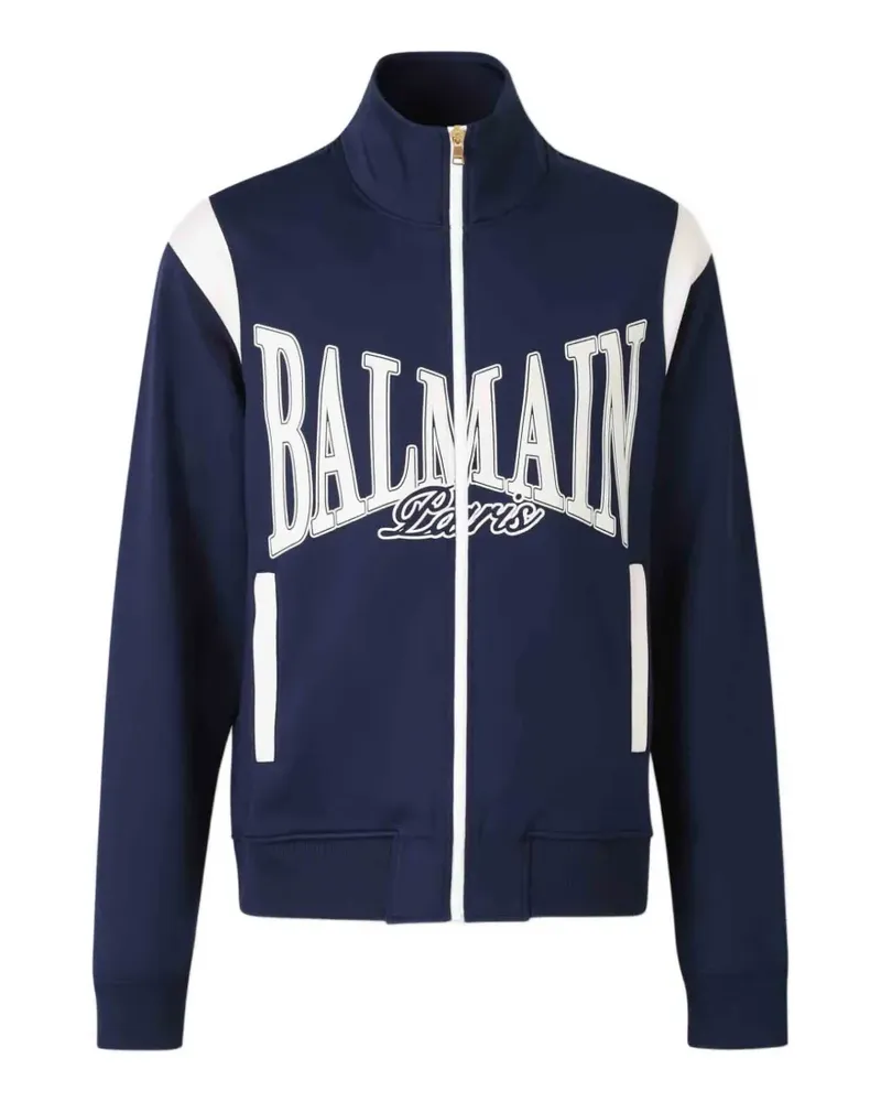Balmain logo-print zip-up jacket - Blau Blau
