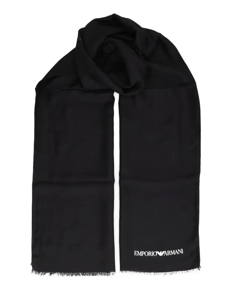 Emporio Armani Ausgefranster Schal mit Logo-Print - Blau Blau