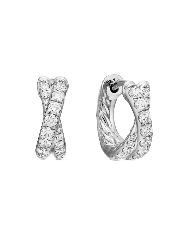 David Yurman 18kt Crossover Weißgoldcreolen mit Diamant 12mm - Silber Silber