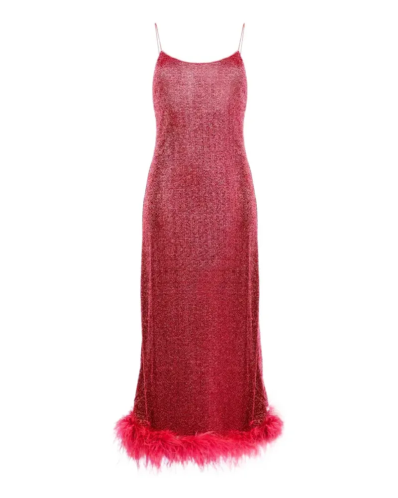 Oséree Maxikleid im Metallic-Look mit Federn - Rot Rot