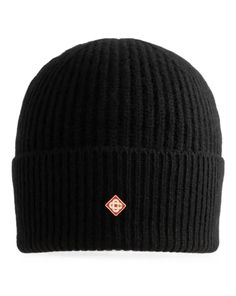Casablanca Paris Gerippte Beanie mit Logo-Patch - Schwarz Schwarz
