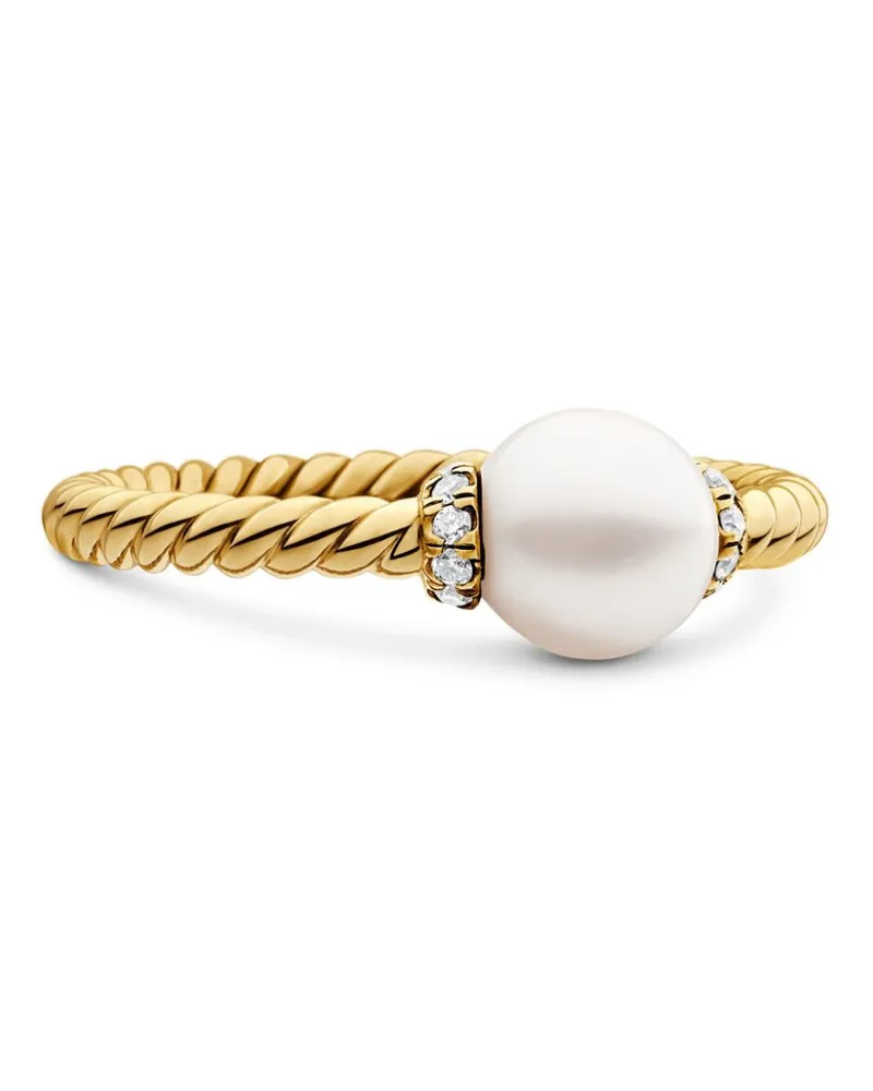David Yurman 18kt Petite Solari Station Gelbgoldring mit Perlen und Diamanten (2,3mm Gold