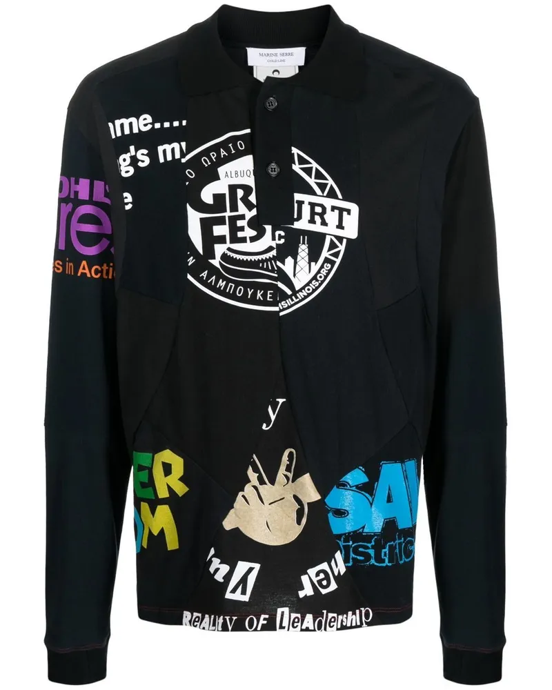 Marine Serre Poloshirt mit grafischem Print - Schwarz Schwarz
