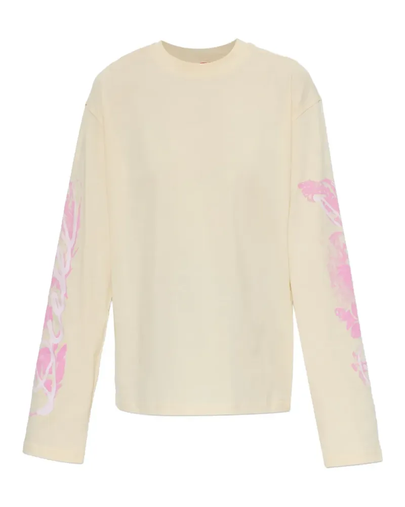 Diesel Langarmshirt mit grafischem Print und Kristallen - Nude Nude
