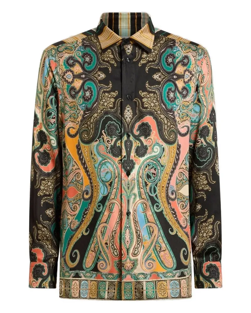 Etro Gestreiftes Hemd mit Paisley-Print - Schwarz Schwarz