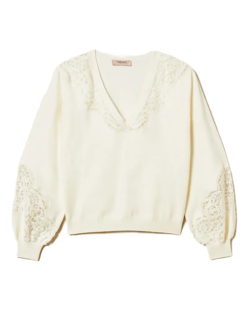 Twin-Set embroidered v-neck sweater - Weiß Weiß