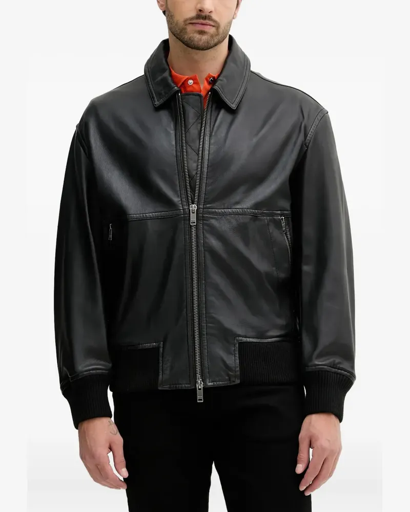 HUGO BOSS Klassische Lederjacke - Schwarz Schwarz