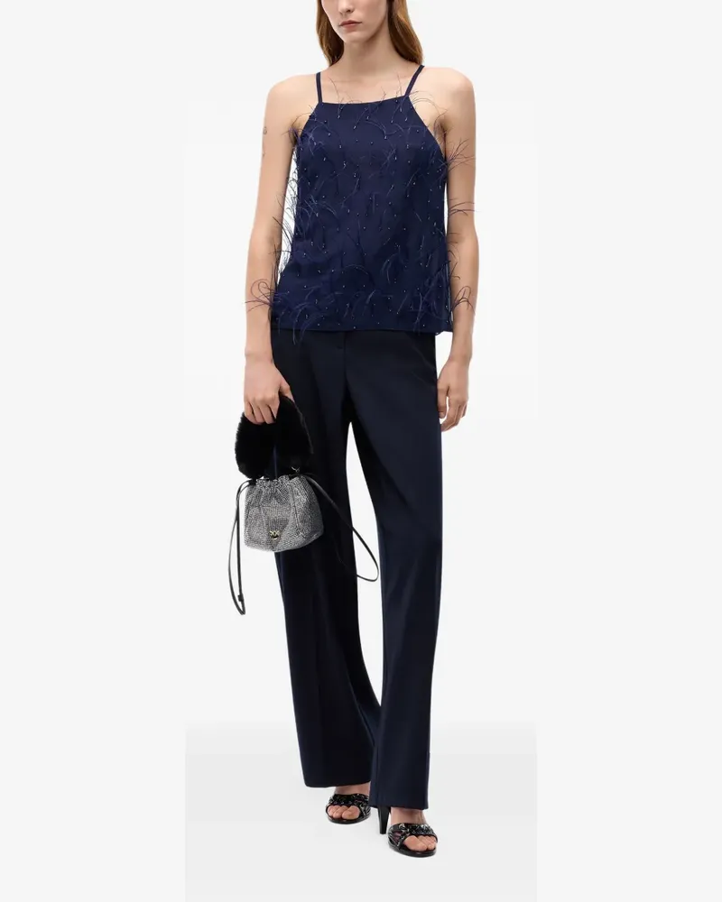 Pinko Paillettenoberteil mit Feder-Besatz - Blau Blau
