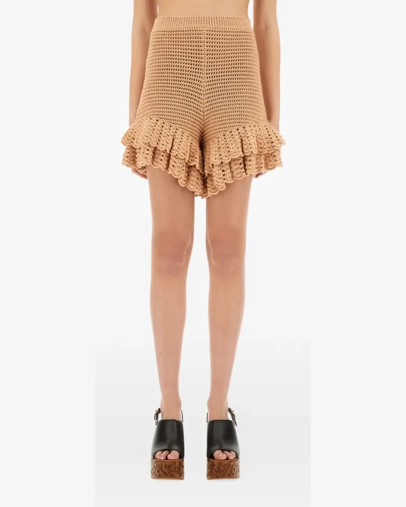 Chloé crochet ruffled shorts - Nude Nude