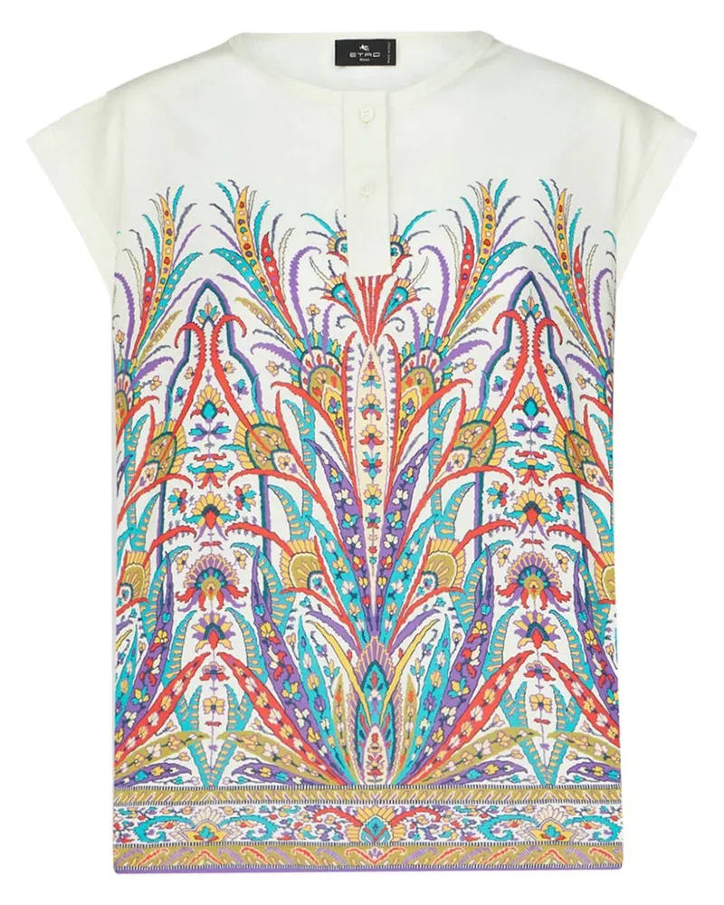 Etro Print-T-Shirt mit Henley-Kragen - Weiß Weiß