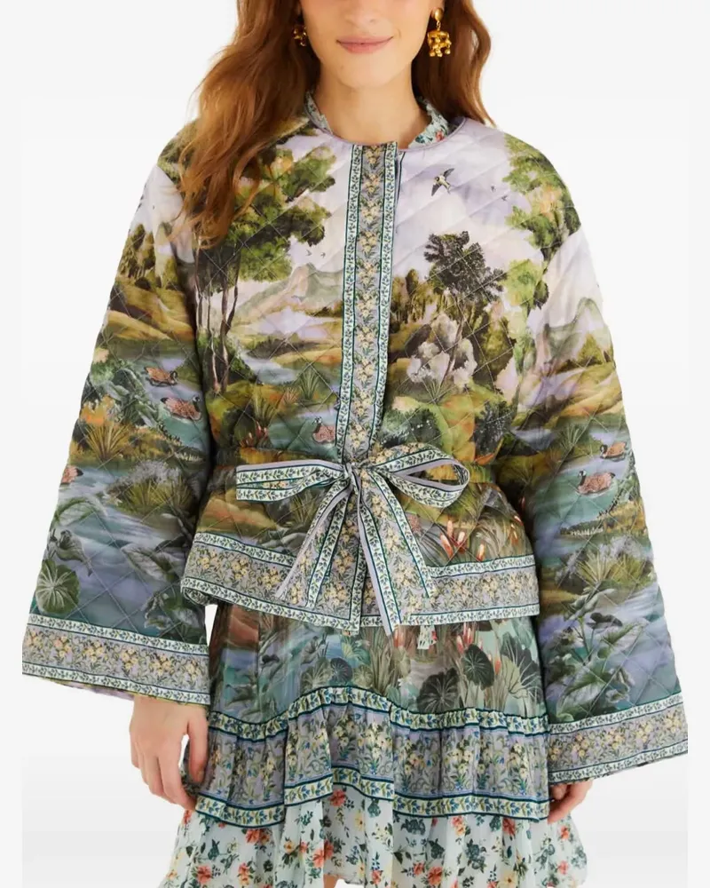 FARM Rio multicolor countryside landscape quilted kimono jacket - Grün Grün