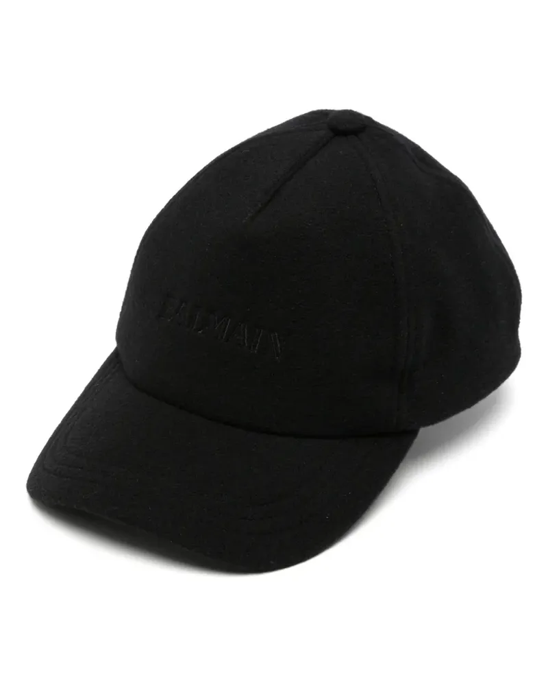 Balmain logo-embroidered wool cap - Schwarz Schwarz