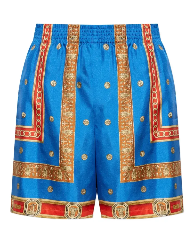 Versace baroque-print silk shorts - Blau Blau
