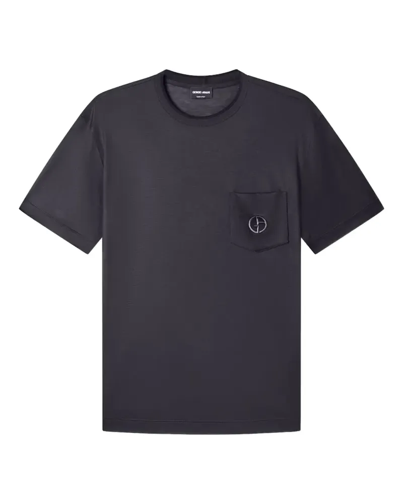 Giorgio Armani Besticktes T-Shirt mit Brusttasche - Blau Blau