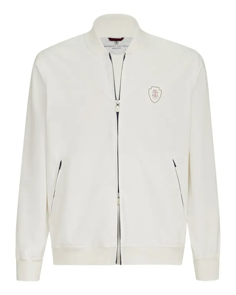 Brunello Cucinelli logo-patch zip-up jacket - Weiß Weiß