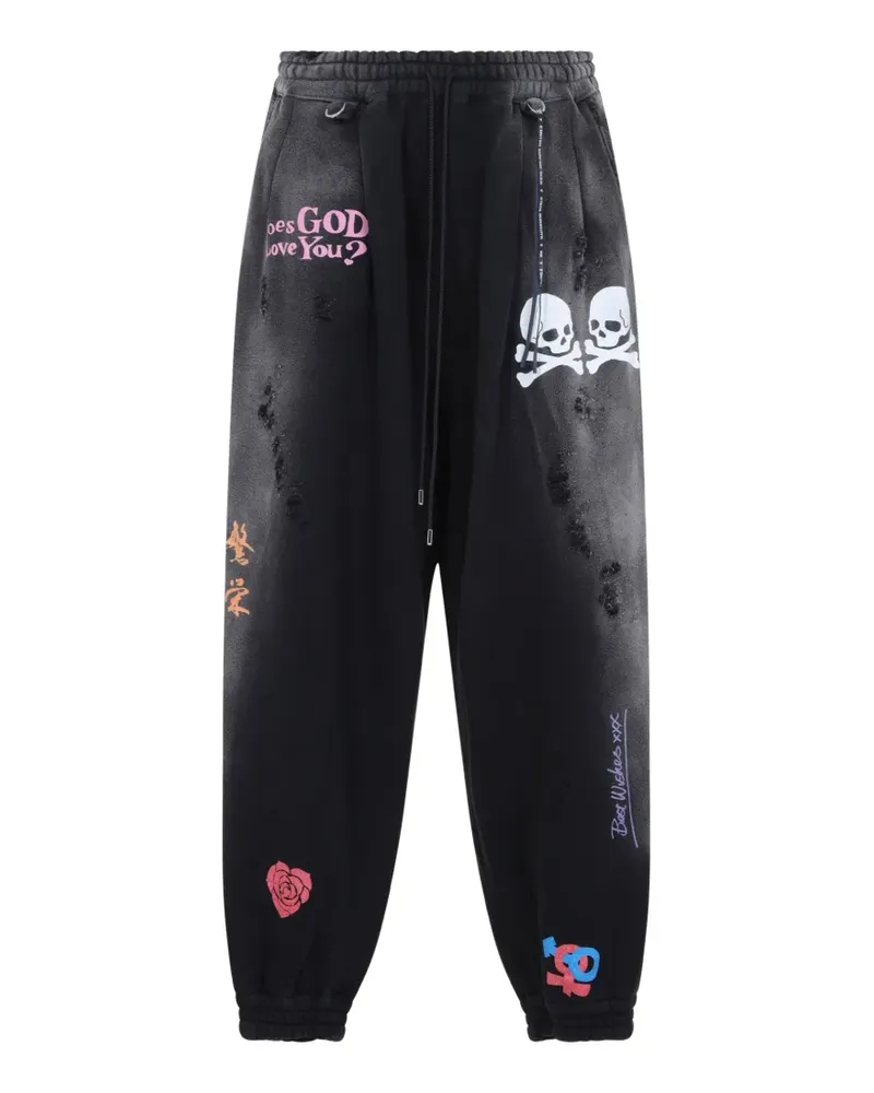 Mastermind World distressed graphic-print track pants - Schwarz Schwarz