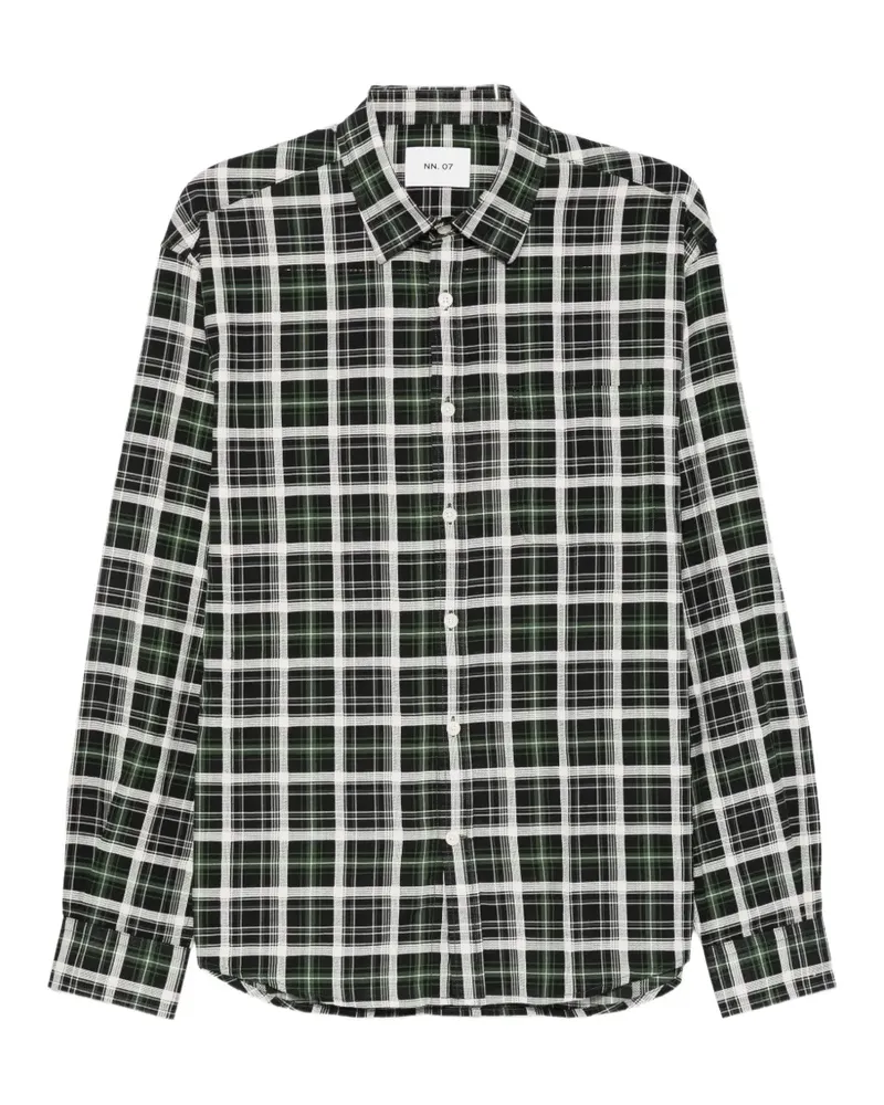 NN 07 Deon check-print button-down long-sleeved shirt - Schwarz Schwarz