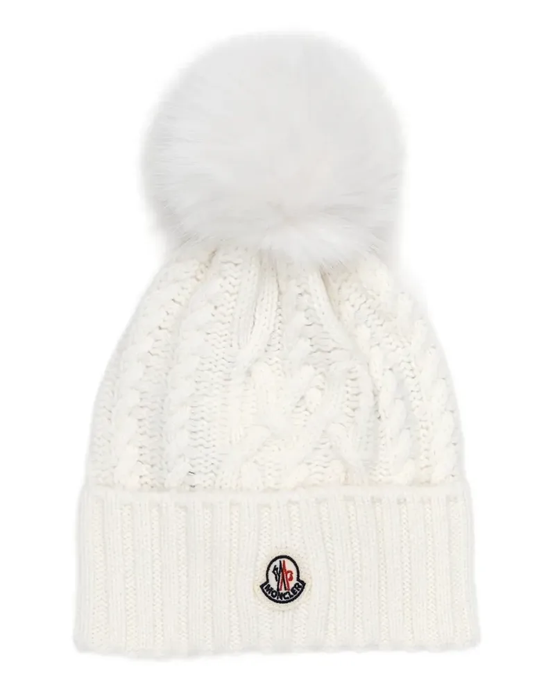 Moncler Beanie mit Zopfstrickmuster - Weiß Weiß