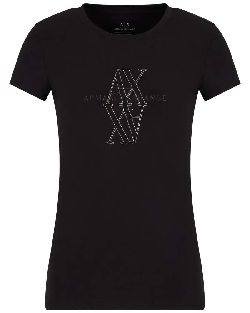 Armani Exchange T-Shirt mit Logo-Stickerei - Schwarz Schwarz