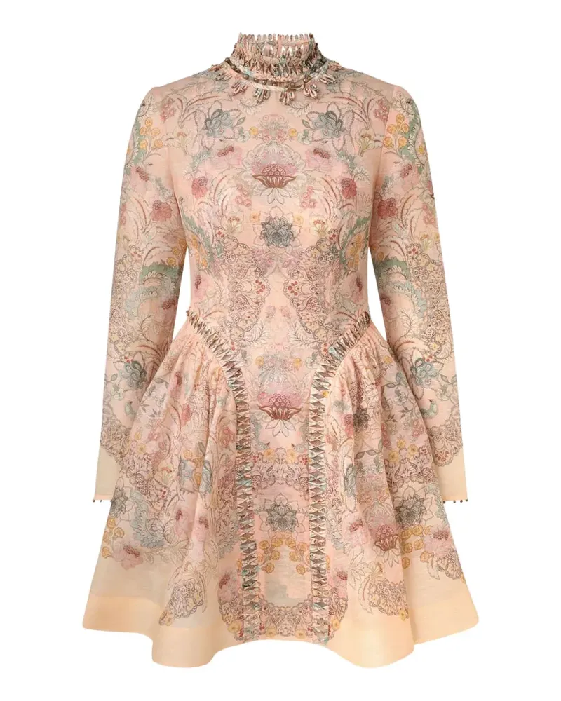 Zimmermann floral-print high-neck mini dress - Nude Nude