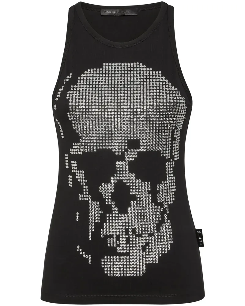 Philipp Plein Geripptes Tanktop mit Totenkopf - Schwarz Schwarz