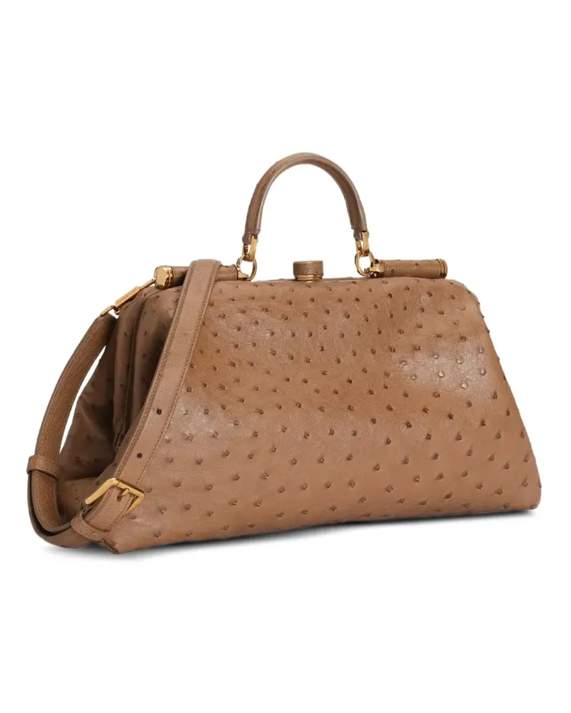 Dolce & Gabbana Große Grandma Handtasche aus Straußenleder - Nude Nude