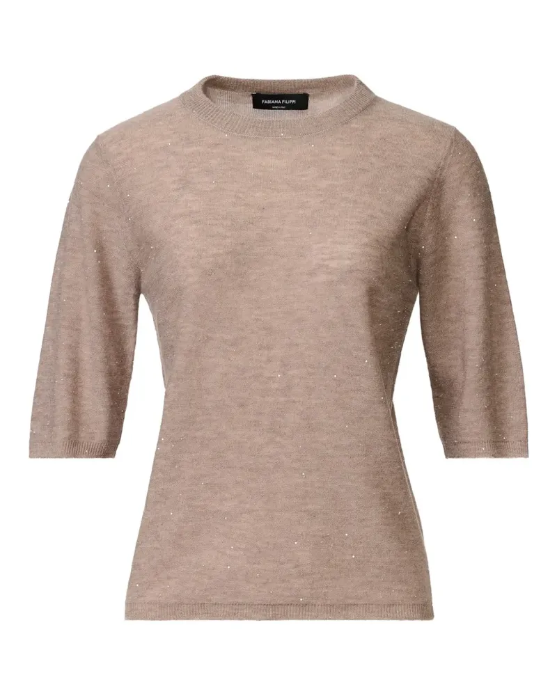 Fabiana Filippi sequin-embellished short-sleeve sweater - Nude Nude