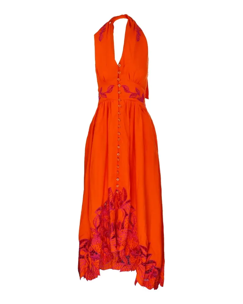 FARM Rio embroidered halterneck dress - Orange Orange