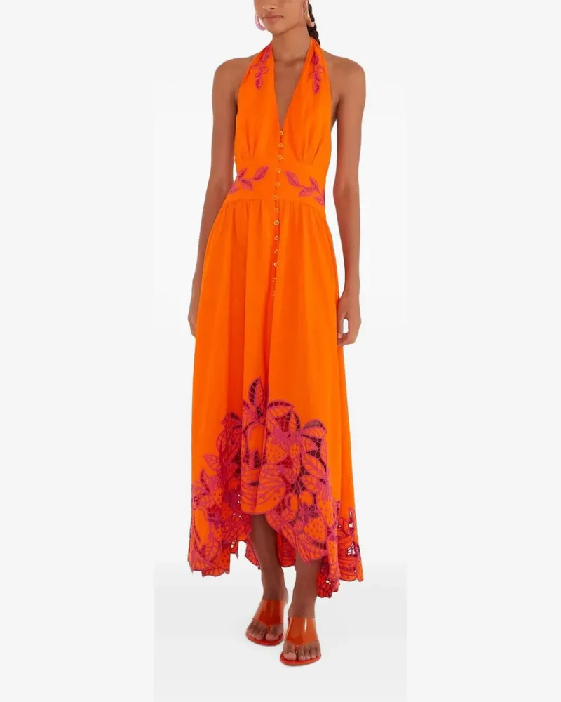 FARM Rio Neckholder-Kleid mit Stickerei - Orange Orange