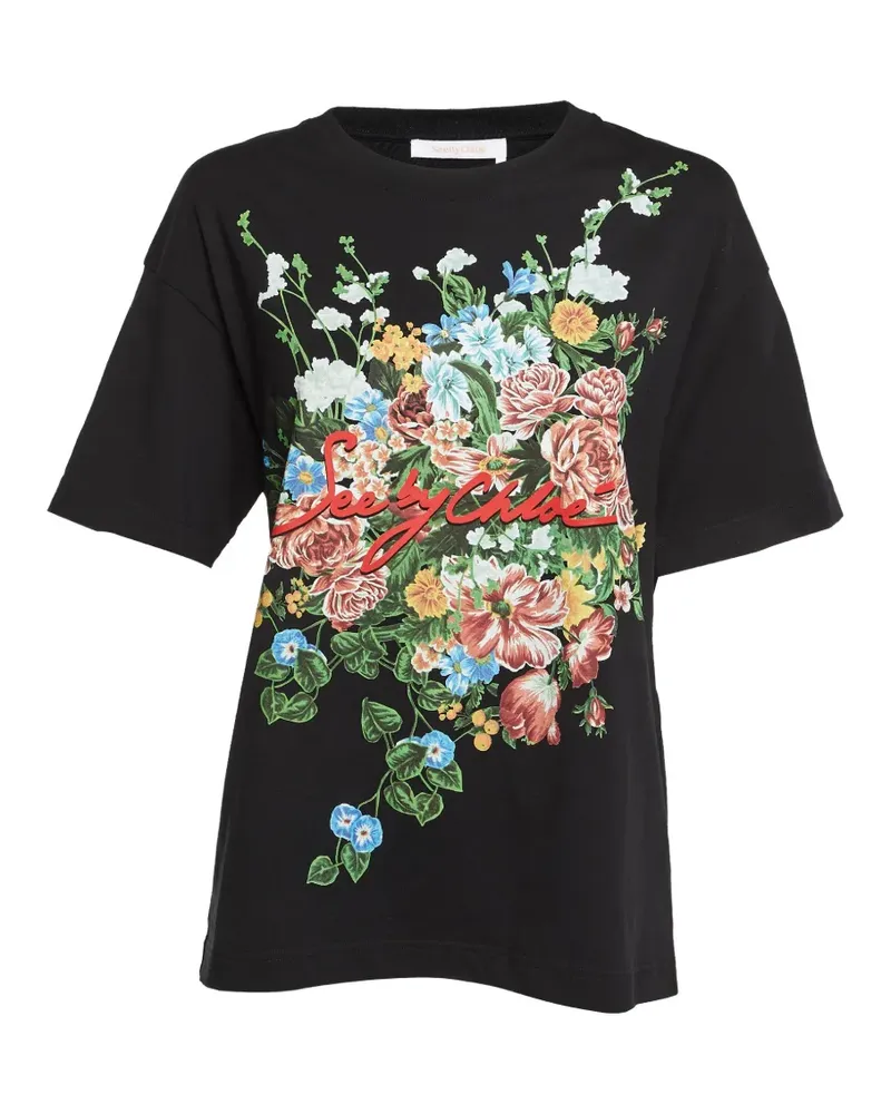 See by Chloé T-Shirt mit Blumenprint - Schwarz Schwarz