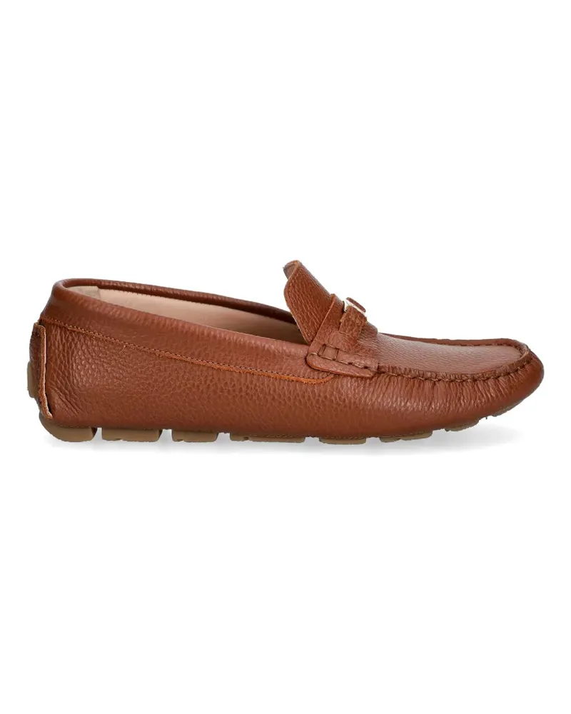 Pollini logo-plaque pebbled-leather loafers - Braun Braun