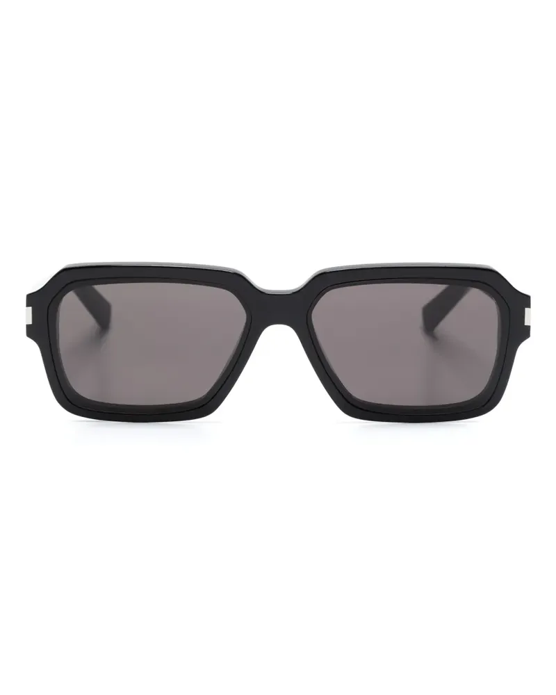 Saint Laurent Eckige Sonnenbrille mit Logo-Gravur - Schwarz Schwarz