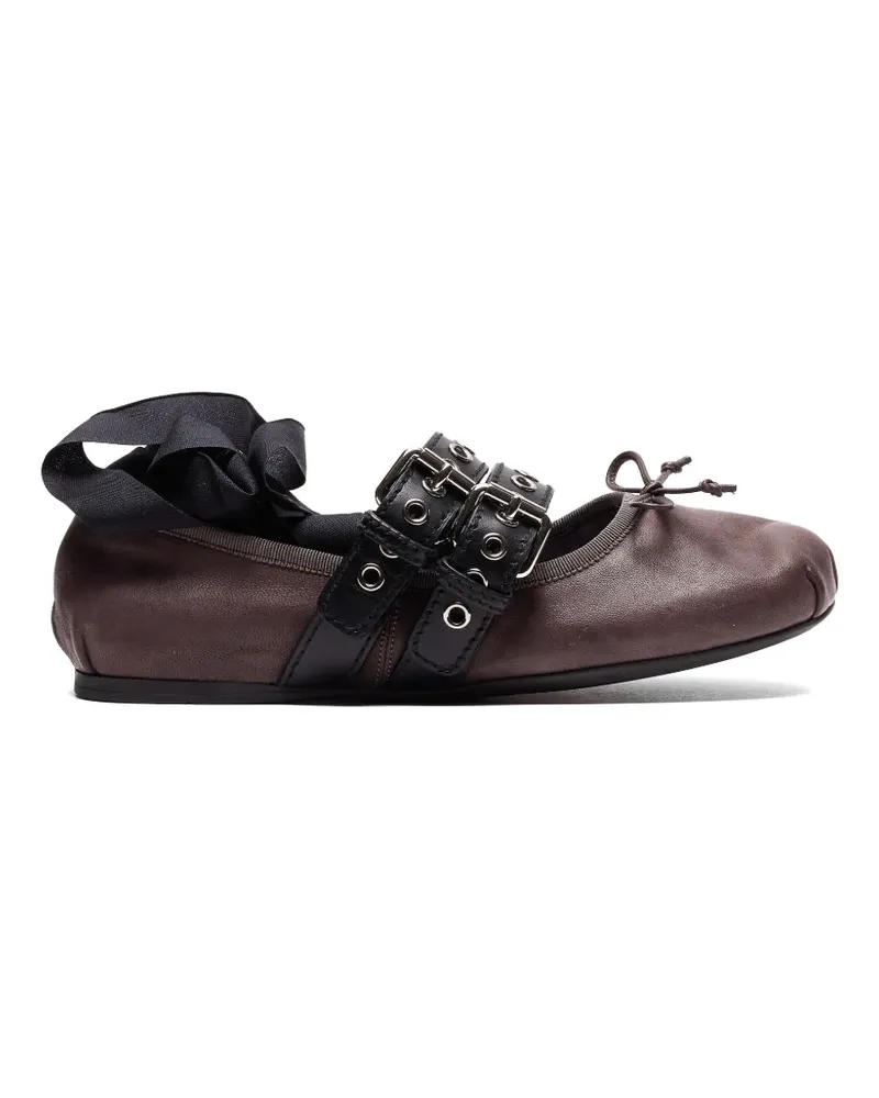 Miu Miu buckle-strap lace-up ballet flats - Braun Braun