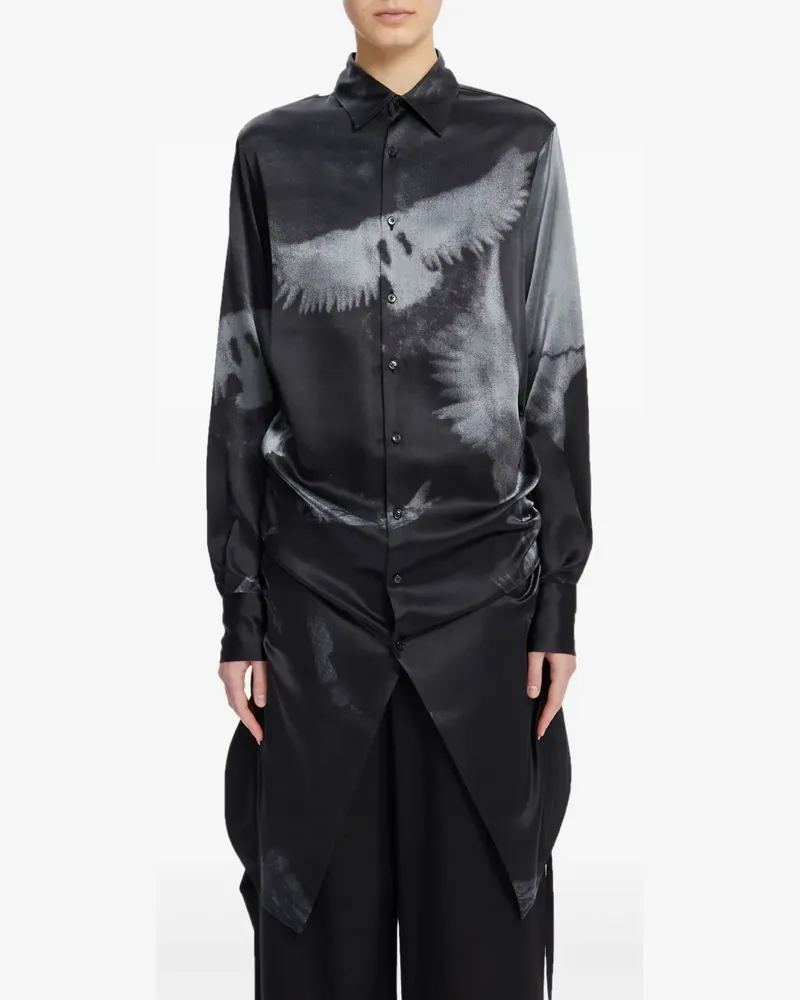 Ann Demeulemeester Seidenhemd mit Print-Detail - Schwarz Schwarz