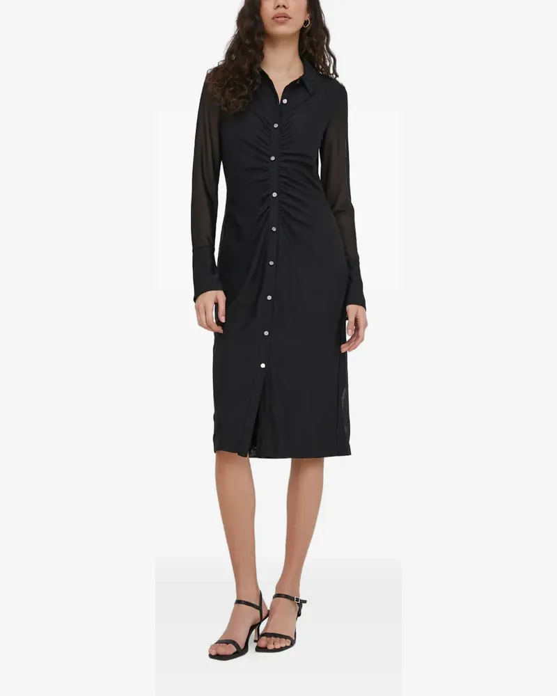 DKNY Geknöpftes Midikleid mit Raffungen - Schwarz Schwarz