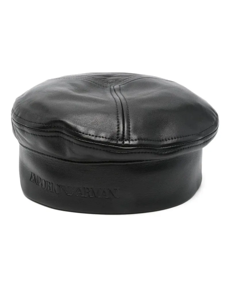 Emporio Armani Baskenmütze mit Ledereinsätzen - Schwarz Schwarz