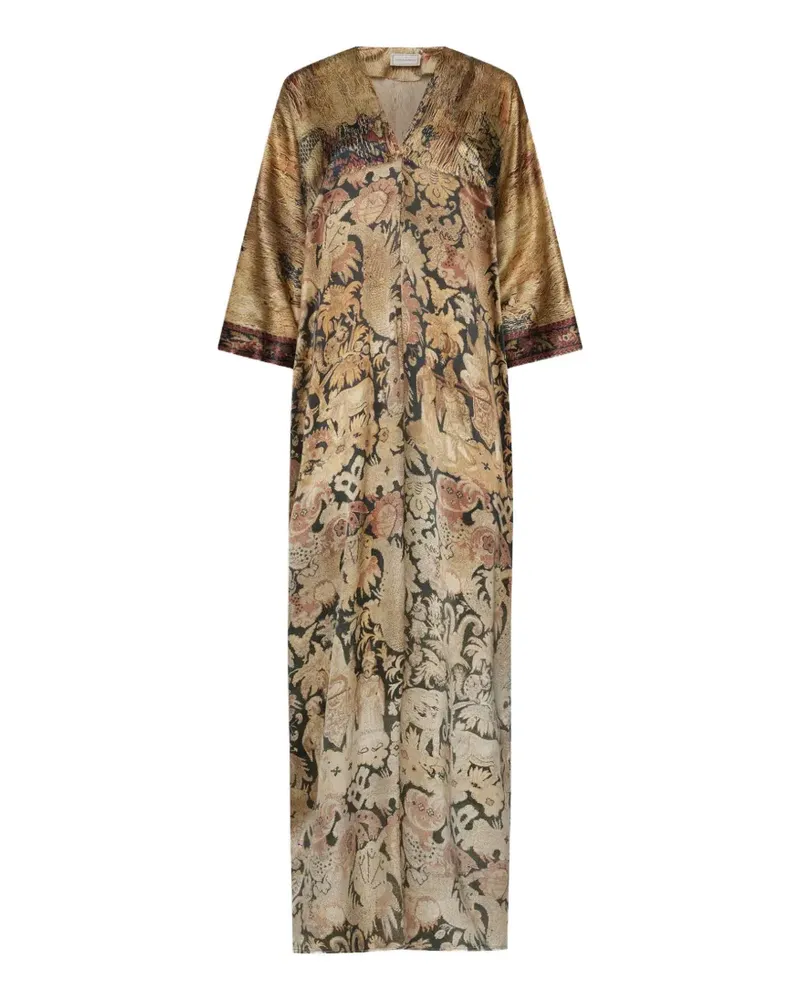 Pierre-Louis Mascia tapestry-print silk maxi dress - Nude Nude