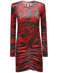 Just Cavalli Samtkleid mit Tiger-Print Rot