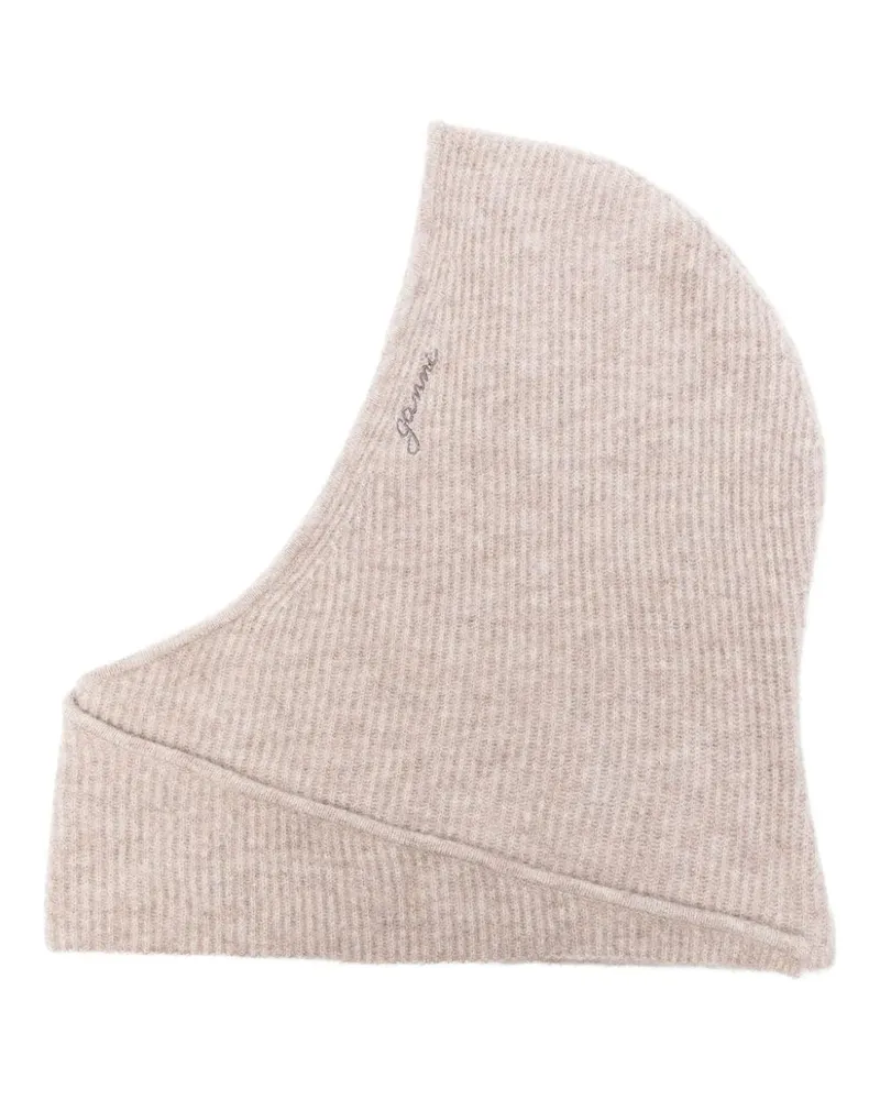 Ganni Gerippte Balaklava mit Logo-Stickerei - Nude Nude