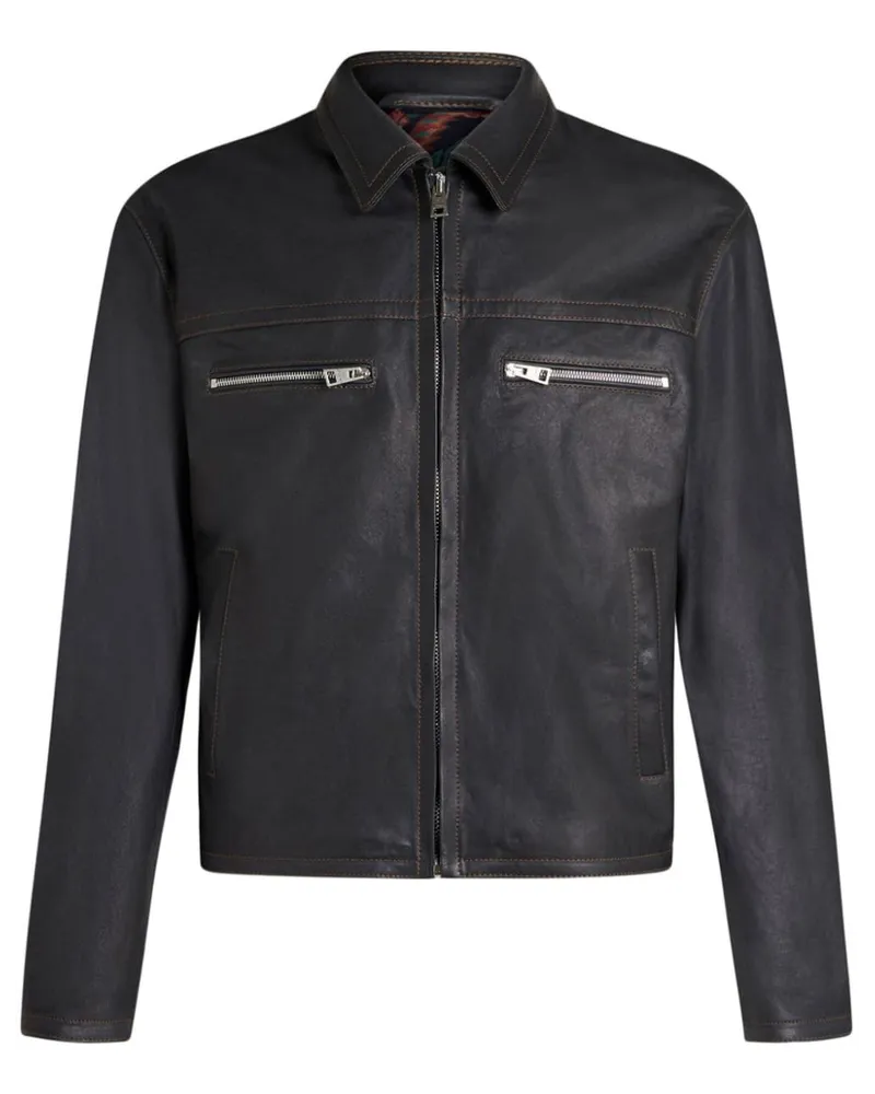 Etro Lederjacke mit Reißverschluss - Blau Blau