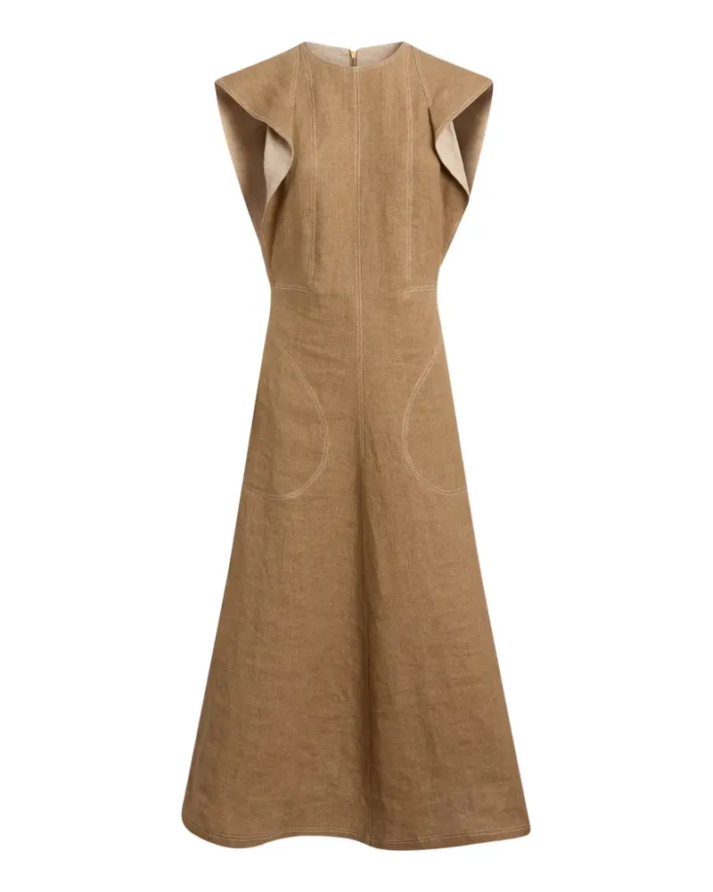 Moschino contrast-stitch ruffled midi dress - Braun Braun