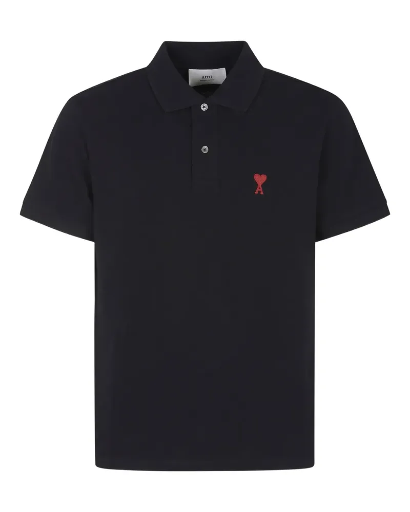 AMI Paris logo-embroidered polo shirt - Schwarz Schwarz