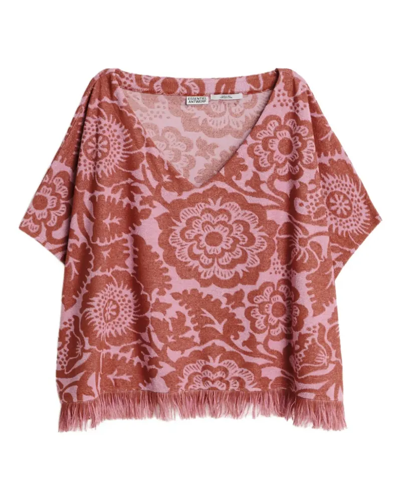 Essentiel floral-jacquard fringed T-shirt - Braun Braun