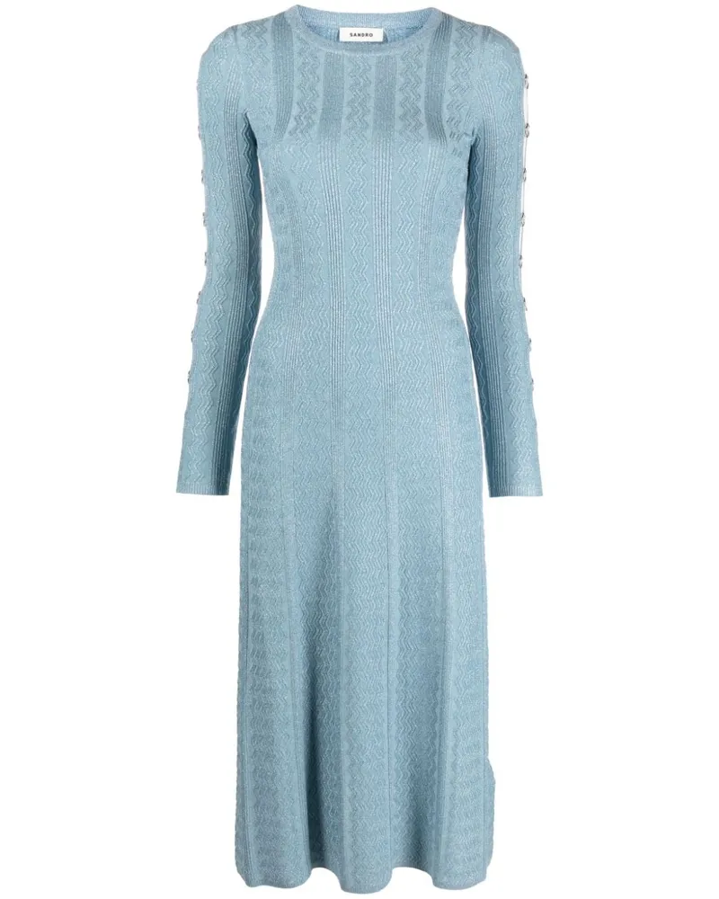 Sandro Geripptes Kleid in Metallic-Optik Blau