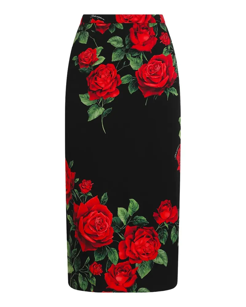 Dolce & Gabbana rose-print pencil midi skirt - Schwarz Schwarz