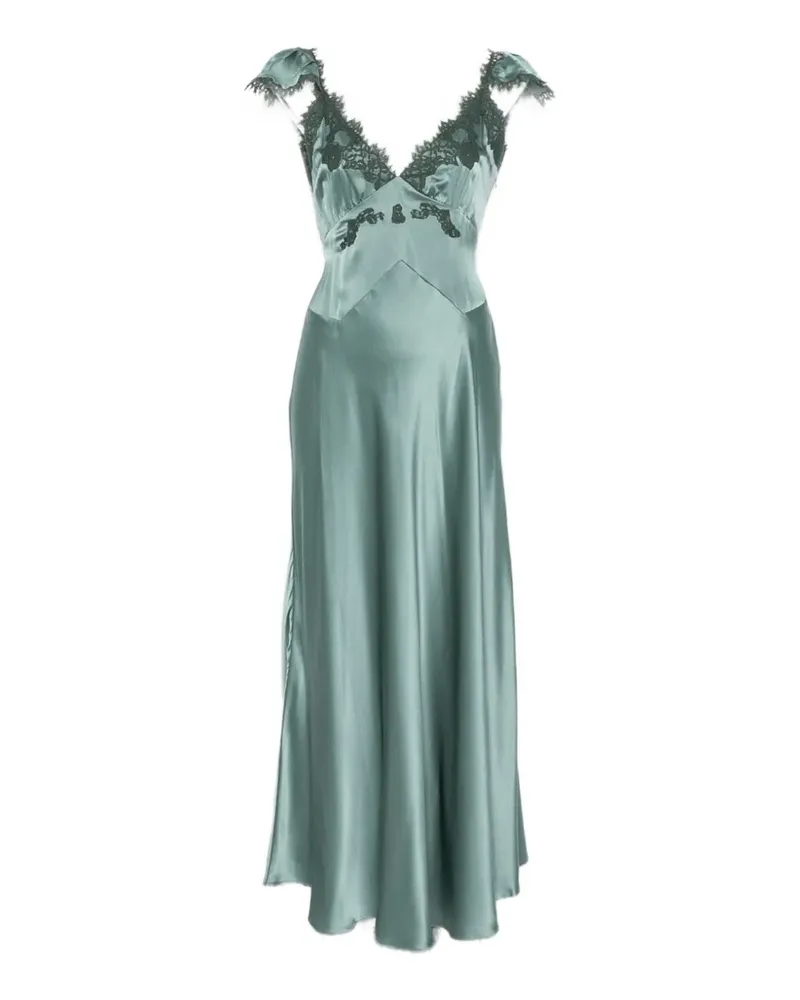 DÔEN Fiona Midikleid aus Satin mit Spitzenbesatz - Grün Grün