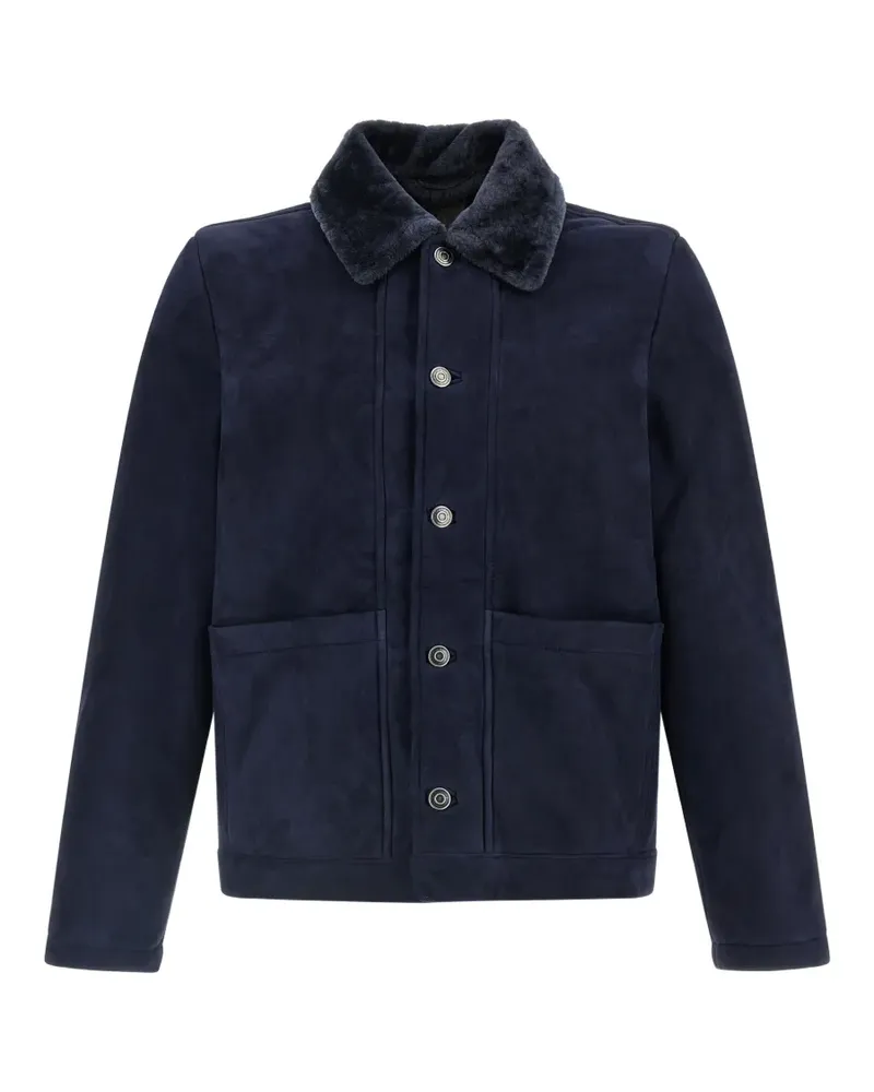 Giorgio Brato Lederjacke mit Shearling-Kragen - Blau Blau