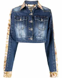 Philipp Plein Cropped-Jeansjacke mit Barock-Print Blau